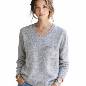 Heavy cotton v-neck sweater, Label of Graded Goods, H & M, neutral heather gray